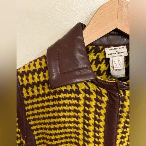 VTG PHILOSOPHY DI ALBERTA FERRETTI Wool houndstooth leather Skirt Jacket Set S - Picture 7 of 16